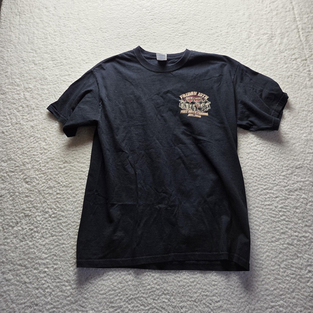 Gildan Shirt Mens Large Black Friday 13th Port Dover Canada Biker Graphic Tee